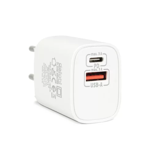 Delight USB Type-C + USB A PD20W Fast charger 20W White