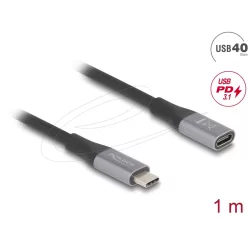   DeLock USB 40 Gbps Extension Cable USB Type-C male to female PD 3.1 1m Grey Metal