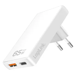 Logilink extra slim USB-A, USB-C 65W adapter White