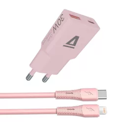 Avax CH6418 GaN charger with USBC-C to Lightning cable Pink