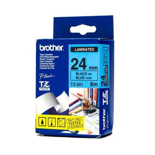 Brother TZE-551 laminált P-touch szalag (24mm) Black on Blue - 8m