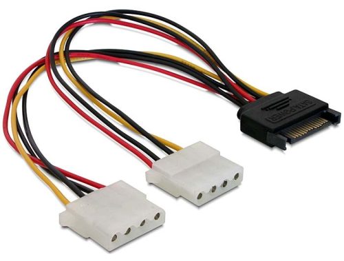 DeLock Cable Power SATA 15pin > 2x 4pin Molex female 20cm