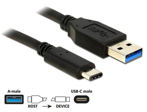 DeLock USB 10 Gbps (USB 3.1, Gen 2), A típusú csatlakozódugó > USB Type-C 0,5m Black