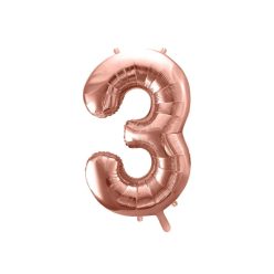 PartyDeco fólia szám lufi, 3, rose gold, 86 cm