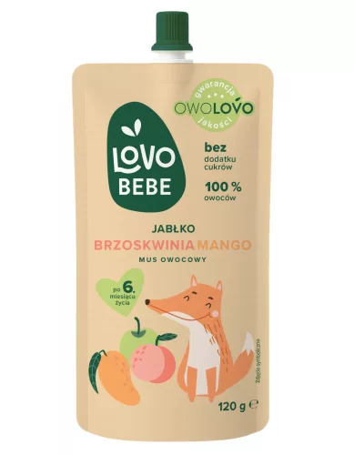 Lovo Bebe gyümölcspüré 6 hónapos kortól alma-őszibarack-mangó 120 g