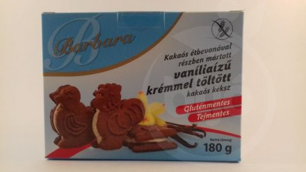 Barbara gluténmentes kakaós keksz vanília tölt. étbevonatos 150 g