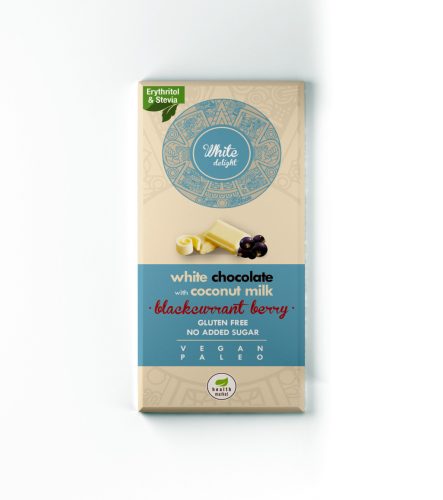 Health Market White Delight Kókusztejes fehércsokoládé liofilizált egész feketeribizlivel 80g