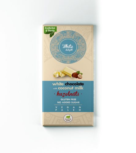 Health Market White Delight Kókusztejes fehércsokoládé egész mogyoróval 80g