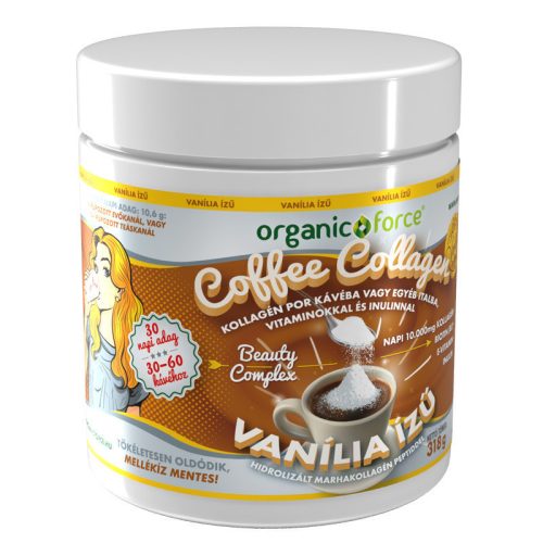 Organic force kávé kollagén por kávéba vagy egyéb italba vitaminokkal és inulinnal vanília 318 g