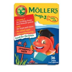   Möllers omega-3 halacska gumivitamin étrend-kiegészítő gyerekeknek d-vitaminnal, eper ízesítéssel 36 db