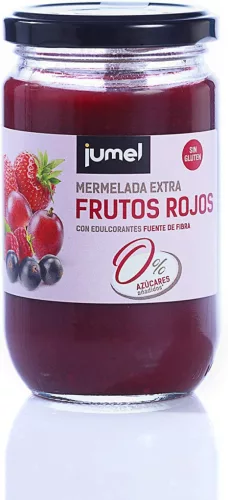 Jumel vörös gyümölcsös csökkentett energiatartalmú jam, 0% hozzáadott cukorral, édesítőszerekkel  290 g