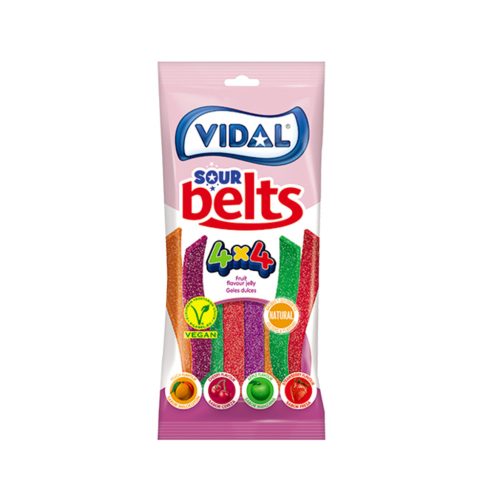 Vidal gumicukor sour belts 4 íz x 4 szín 90 g