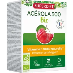   Superdiet acerola 500mg, 100%-ban természetes c-vitamin 85mg gyümölcs ízű vegán rágótabletta 24 db