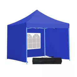   Összecsukható kerti pavilon, 2,9 × 2,9 m, kék színben, oldalfalakkal és hordtáskával, fém vázzal, PVC és oxford anyagból, 3,2 m teljes magassággal, stabil és könnyen felállítható szerkezettel, kültéri használatra