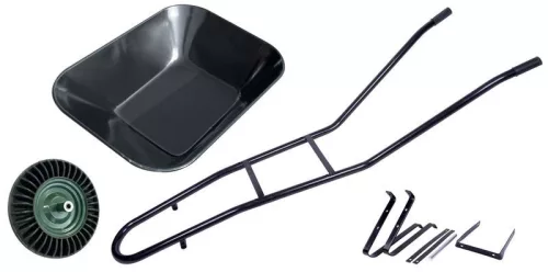 Talicska, Strend Pro Garden Cargo60 Eko Light, fekete, 60 l, defektmentes tömör Bantam kerék, lakkozott acél puttony, 100 kg teherbírás, PVC markolat, szétszerelve