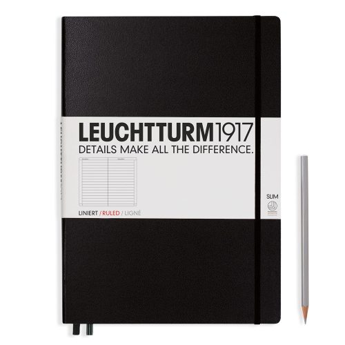 Notesz A4, vonalas master slim Leuchtturm fekete 