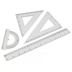   Vonalzókészlet, 30cm, vonalzó, szögmérő, 45° és 60° háromszög vonalzók 4 db/csom