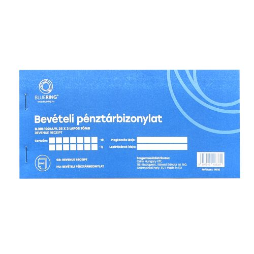 Bevételi pénztárbizonylat 25x3lapos B.318-102/A/V Bluering®