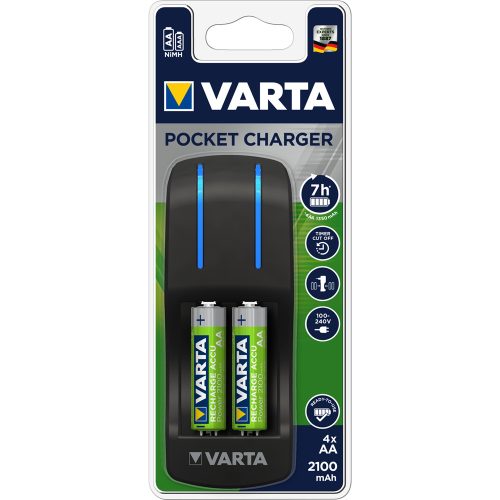 Elemtöltő, akku Pocket töltő + 4 db AA 2100 mAH Varta 