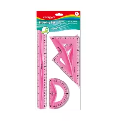   Vonalzókészlet, 30 cm, flexibilis vonalzó, szögmérő, 45° és 60° háromszög vonalzók 4 db/bliszter Keyroad vegyes színek