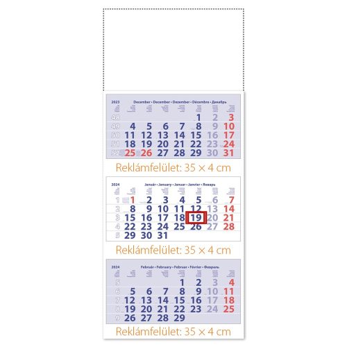 Speditőr naptár3 tömb 3 hónap Maxi Club 330 × 880 mm fejrész nélkül Dayliner 2024.