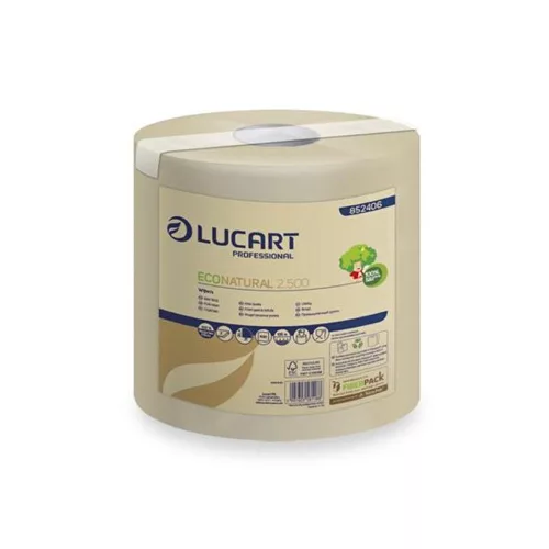 Kéztörlő 2 rétegű tekercses átmérő: 20 cm egyesével csomagolt 2.500 EcoNatural Lucart_852406 havanna barna