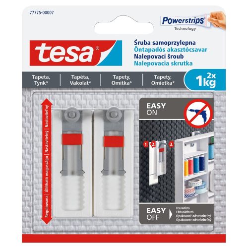 Akasztócsavar öntapadó állítható, érzékeny felületekhez 1 kg teherbírású 2 darab/bliszter Tesa Powerstrips