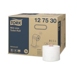   Toalettpapír 2 rétegű duplatekercses átmérő: 13,2 cm 100 m/tekercs 27 tekercs/karton Mid-size T6 Tork_127530 fehér