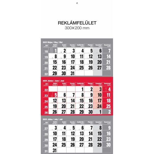 Falinaptár speditőr 1 tömbös 12 lapos 300mmx480mm, külön fejlappal piros Realsystem 2025.