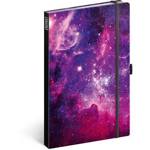 Keménytáblás notesz vonalas krémszínű lapokkal leszorító gumiszalaggal Galaxy  130x210mm, Realsystem 2025.