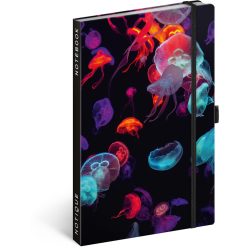   Keménytáblás notesz vonalas krémszínű lapokkal leszorító gumiszalaggal Jellyfish  130x210mm, Presco