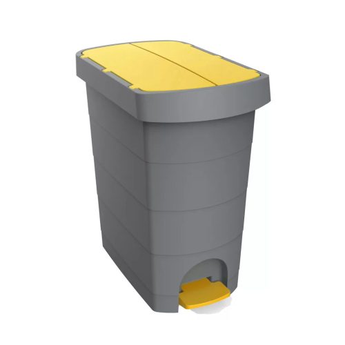 Szemetes kuka pedálos műanyag 60 literes Pelikán Slim eco antracit színű sárga tetővel UP232-214