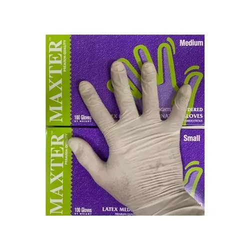 Gumikesztyű latex púderes M 100 db/doboz Maxter Bézs