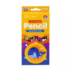   Színes ceruza készlet, kétvégű duocolor 12/24 szín Bluering® 24 klf. szín, 