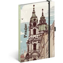   Keménytáblás notesz vonalas krémszínű lapokkal leszorító gumiszalaggal Prague 130x210mm, Realsystem 2025.