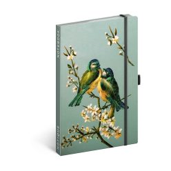   Keménytáblás notesz pontozott vonalozással krémszínű lapokkal leszorító gumiszalaggal Birds 130x210mm, Presco