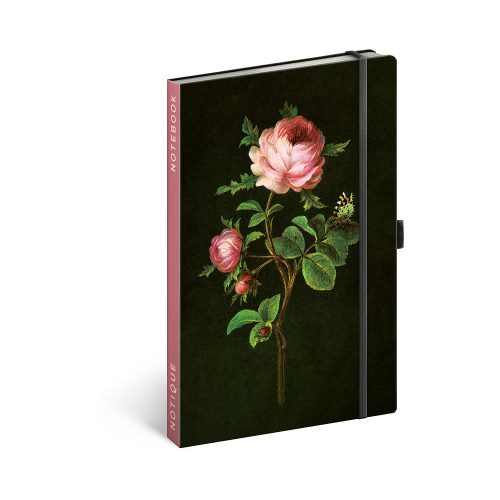 Keménytáblás notesz pontozott krémszínű lapokkal leszorító gumiszalaggal Roses 130x210mm, Realsystem 2025.