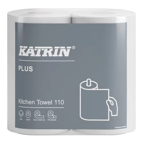 Háztartási papírtörlő kéztörlő 2 rétegű átmérő: 13,4 cm 110 lap/24 m/tekercs 2  tekercs/csomag _Katrin 89673 fehér