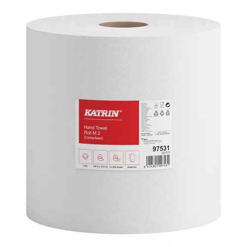 Kéztörlő 2 rétegű belsőmagos tekercses átmérő: 20 cm 600 lap/150 m/tekercs 6 tekercs/csomag S Katrin_97531 fehér