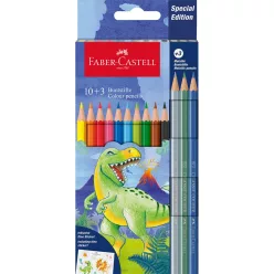   Színes ceruza készlet hatszögletű DINOSZAURUSZ + matrica Faber-Castell 10+3klf. szín