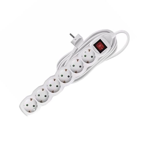 Elosztó hat csatlakozós 1,5m kábellel, kapcsolós túlfeszültség védett, asztali 16A max. 3500W