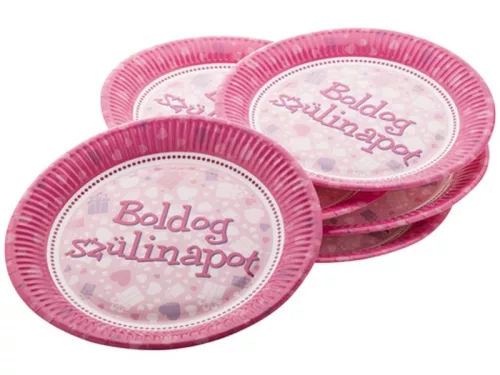 Szülinapi papírtányér 6 darabos - 23 cm, pink