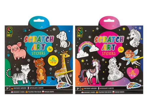 Képkarcoló matricák, 5 db/csomag, kaparó tollal, 2 féle