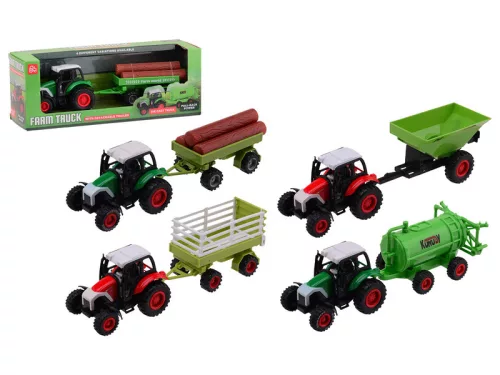 Fém traktor utánfutóval - 22 cm, többféle