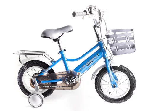 BMX 12 kerékpár pótkerékkel, kosárral kék színű