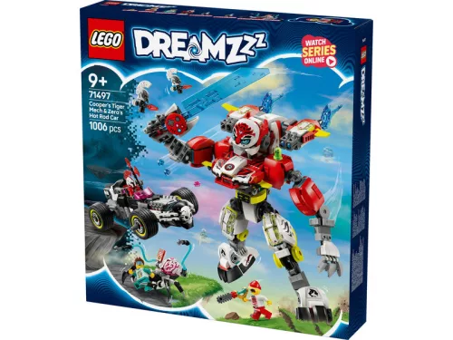 LEGO Dreamzzz 71497 Cooper tigrisrobotja és Zero Hot Rod autója