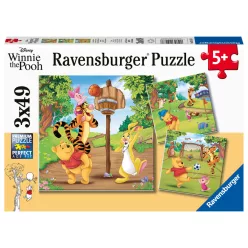 Puzzle 3x49 db - Micimackó sportos napja