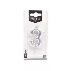 3-s szám gyertya EZÜST 6 cm