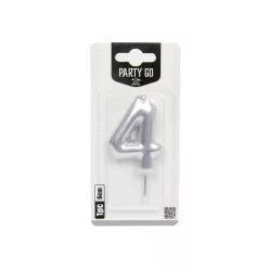 4-s szám gyertya EZÜST 6 cm