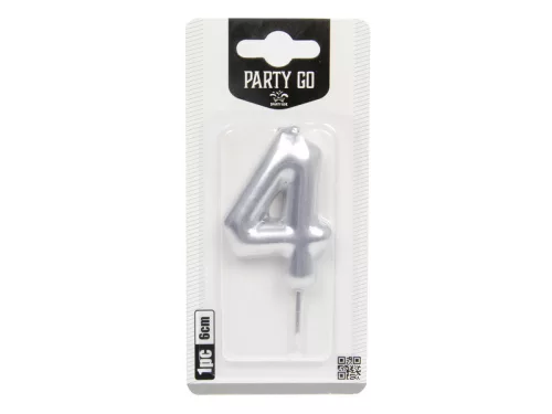 4-s szám gyertya EZÜST 6 cm